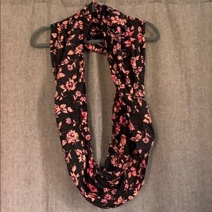 Black and pink/coral floral infinity scarf
